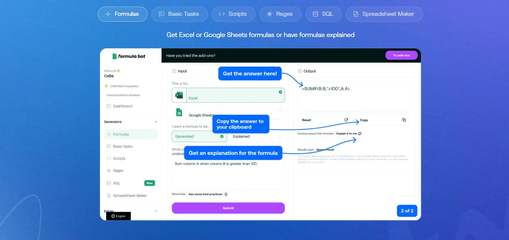 Formula Bot screenshot #1