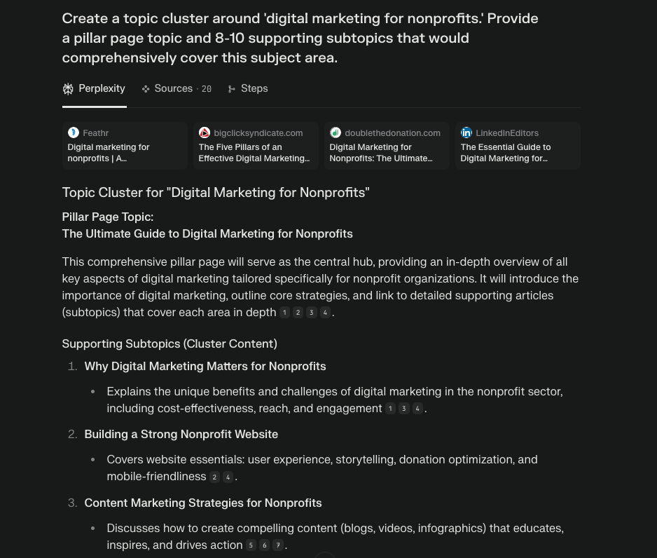 Prompt for topic clusters